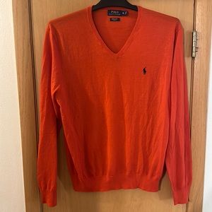Polo Ralph Lauren Men’s Slim Fit Merino Wool V Neck Sweater Orange Size XL